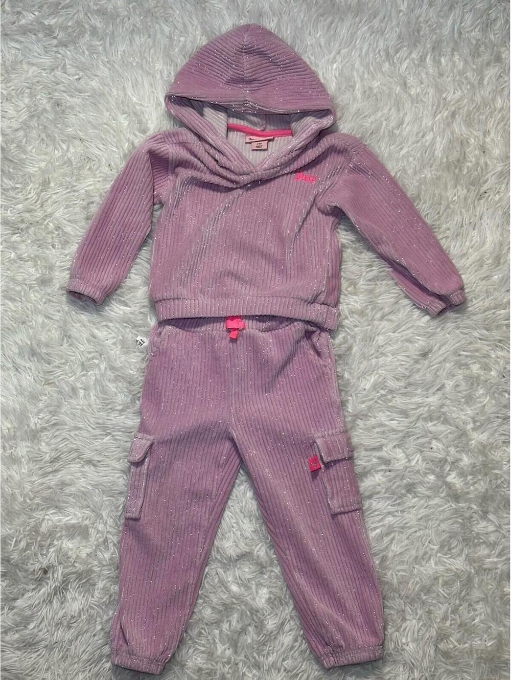 Juicy Couture Baby Girl 24M Ribbed Sparkle Hoodie & Cargo Jogger Set Purple
